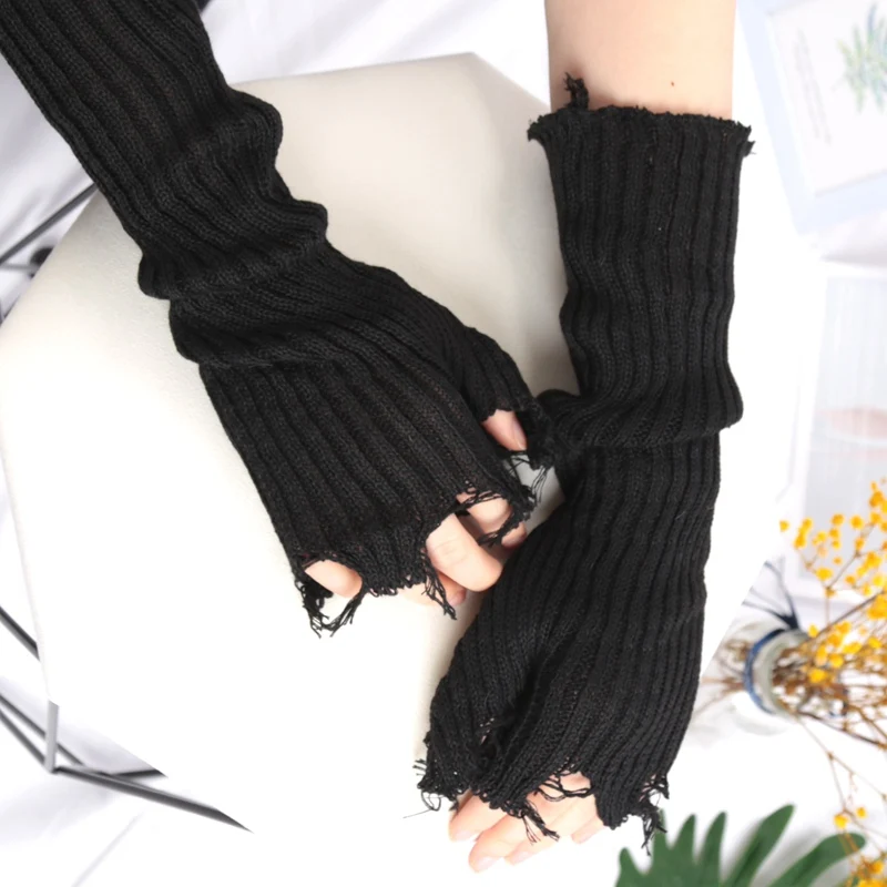 펑크 깨진 유니섹스 니트 장갑, 찢어진 오버슬리브, 따 - Tech Wear Accessories 리뷰 및 가격